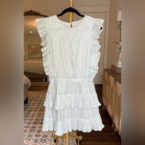 TCEC Shimmer Icy White Silver Pleated Ruffle Sleeveless Party Dress NWT- Size M - Picture 1 of 7